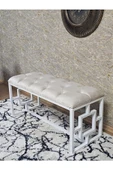 Beyaz Boyalı İçi Kareli Diktörtgen 100 cm x 40 cm Oturak Puf - Bench - Makyaj Oturağı - Oturak Krem Renk 100 x 40 Boyut/Ebat thumbnail 4