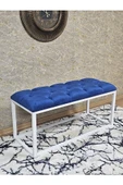 Beyaz Boyalı Diktörtgen 100 cm x 40 cm Oturak Puf - Bench - Makyaj Oturağı - Oturak Mavi Renk 100 x 40 Boyut/Ebat thumbnail 1