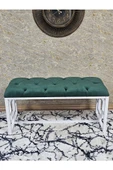 Beyaz Boyalı İçi Kareli Diktörtgen 100 cm x 40 cm Oturak Puf - Bench - Makyaj Oturağı - Oturak Yeşil Renk 100 x 40 Boyut/Ebat thumbnail 2