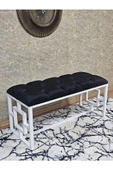 Beyaz Boyalı İçi Kareli Diktörtgen 100 cm x 40 cm Oturak Puf - Bench - Makyaj Oturağı - Oturak Siyah Renk 100 x 40 Boyut/Ebat thumbnail 1