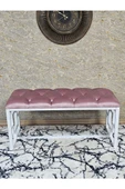 Beyaz Boyalı İçi Kareli Diktörtgen 100 cm x 40 cm Oturak Puf - Bench - Makyaj Oturağı - Oturak Pembe Renk 100 x 40 Boyut/Ebat thumbnail 2