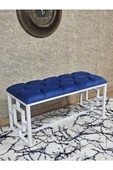 Beyaz Boyalı İçi Kareli Diktörtgen 100 cm x 40 cm Oturak Puf - Bench - Makyaj Oturağı - Oturak Mavi Renk 100 x 40 Boyut/Ebat thumbnail 1