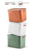 Mithra Life 3 lü 3 Renkli 20 lt Mega Çok Amaçlı Kapaklı Organizer Saklama Kabı Kutu MIT1267 thumbnail 2