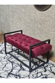 Siyah Boyalı Metal 80 cm Puf Bench - Antre Puf - Hol Bench - Puf - Oturak - Bench Bordo Renk 90 x 45 Boyut/Ebat thumbnail 4