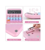 12 Haneli Güneş Enerjili Hesap Makinesi - Açılı Geniş Ekran, Çift Güç Kaynağı Solar Pil PEMBE RENK - 1