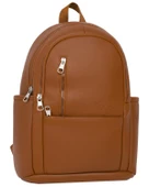 Yuga Suni Deri Dört Gözlü Sırt Çantası Taba - 1