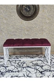 Beyaz Boyalı İçi Kareli Diktörtgen 100 cm x 40 cm Oturak Puf - Bench - Makyaj Oturağı - Oturak Bordo Renk 100 x 40 Boyut/Ebat thumbnail 2