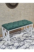 Beyaz Boyalı İçi Kareli Diktörtgen 100 cm x 40 cm Oturak Puf - Bench - Makyaj Oturağı - Oturak Yeşil Renk 100 x 40 Boyut/Ebat thumbnail 1
