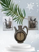 FİNCAN DEKORLU 3 LÜ DEKORATİF MUTFAK SAATİ GRİ RENK - 1