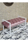 Beyaz Boyalı Metal 80 cm Puf Bench - Antre Puf - Hol Bench - Puf - Oturak - Bench Pembe Renk 90 x 45 Boyut/Ebat - 1