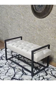 Siyah Boyalı Metal 80 cm Puf Bench - Antre Puf - Hol Bench - Puf - Oturak - Bench Krem Renk 90 x 45 Boyut/Ebat thumbnail 4