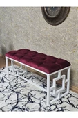 Beyaz Boyalı İçi Kareli Diktörtgen 100 cm x 40 cm Oturak Puf - Bench - Makyaj Oturağı - Oturak Bordo Renk 100 x 40 Boyut/Ebat thumbnail 4
