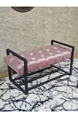 Siyah Boyalı Metal 80 cm Puf Bench - Antre Puf - Hol Bench - Puf - Oturak - Bench Pembe Renk 90 x 45 Boyut/Ebat - 1