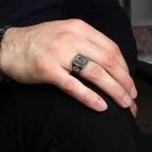 Supertrend Gümüş Ay Yıldız Osmanlı Arması Kartal Desenli Erkek Yüzük thumbnail 2