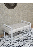 Beyaz Boyalı Metal 80 cm Puf Bench - Antre Puf - Hol Bench - Puf - Oturak - Bench Krem Renk 90 x 45 Boyut/Ebat - 1