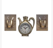 FİNCAN DEKORLU 3 LÜ DEKORATİF MUTFAK SAATİ GOLD RENK - 1