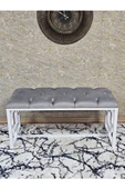 Beyaz Boyalı İçi Kareli Diktörtgen 100 cm x 40 cm Oturak Puf - Bench - Makyaj Oturağı - Oturak Gri Renk 100 x 40 Boyut/Ebat thumbnail 2
