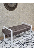 Beyaz Boyalı Metal 80 cm Puf Bench - Antre Puf - Hol Bench - Puf - Oturak - Bench Kahverengi Renk 90 x 45 Boyut/Ebat thumbnail 1