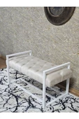 Beyaz Boyalı Metal 80 cm Puf Bench - Antre Puf - Hol Bench - Puf - Oturak - Bench Krem Renk 90 x 45 Boyut/Ebat - 4