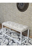 Beyaz Boyalı Diktörtgen 100 cm x 40 cm Oturak Puf - Bench - Makyaj Oturağı - Oturak Krem Renk 100 x 40 Boyut/Ebat - 4