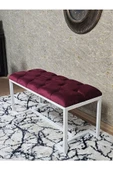 Beyaz Boyalı - L - Ayaklı 100 cm x 38 cm Oturak - Bench - Makyaj Taburesi - Makyaj Oturak Bordo Renk 100 x 40 Boyut/Ebat thumbnail 4