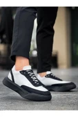 Monolya BA0354 Günlük Bağcıklı Erkek Beyaz Parçalı Siyah Yüksek Taban Spor Ayakkabı thumbnail 4