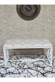 Beyaz Boyalı İçi Kareli Diktörtgen 100 cm x 40 cm Oturak Puf - Bench - Makyaj Oturağı - Oturak Krem Renk 100 x 40 Boyut/Ebat thumbnail 2