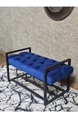 Siyah Boyalı Metal 80 cm Puf Bench - Antre Puf - Hol Bench - Puf - Oturak - Bench Mavi Renk 90 x 45 Boyut/Ebat - 4
