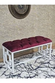 Beyaz Boyalı İçi Kareli Diktörtgen 100 cm x 40 cm Oturak Puf - Bench - Makyaj Oturağı - Oturak Bordo Renk 100 x 40 Boyut/Ebat thumbnail 1