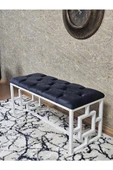 Beyaz Boyalı İçi Kareli Diktörtgen 100 cm x 40 cm Oturak Puf - Bench - Makyaj Oturağı - Oturak Füme Renk 100 x 40 Boyut/Ebat thumbnail 4