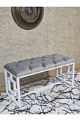 Beyaz Boyalı İçi Kareli Diktörtgen 100 cm x 40 cm Oturak Puf - Bench - Makyaj Oturağı - Oturak Gri Renk 100 x 40 Boyut/Ebat thumbnail 1