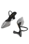 İnfon Ayakkabı Marketi Topuklu Ayakkabı V-1005 Siyah Günlük Arkası Açık Taşlı Topuklu Ayakkabı thumbnail 4