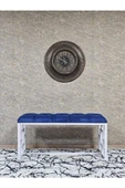 Beyaz Boyalı İçi Kareli Diktörtgen 100 cm x 40 cm Oturak Puf - Bench - Makyaj Oturağı - Oturak Mavi Renk 100 x 40 Boyut/Ebat thumbnail 3