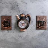 FİNCAN DEKORLU 3 LÜ DEKORATİF MUTFAK SAATİ BAKIR RENK - 2