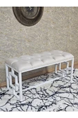 Beyaz Boyalı İçi Kareli Diktörtgen 100 cm x 40 cm Oturak Puf - Bench - Makyaj Oturağı - Oturak Krem Renk 100 x 40 Boyut/Ebat thumbnail 1