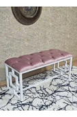 Beyaz Boyalı İçi Kareli Diktörtgen 100 cm x 40 cm Oturak Puf - Bench - Makyaj Oturağı - Oturak Pembe Renk 100 x 40 Boyut/Ebat thumbnail 1