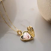 Vaoov 925 Ayar Gümüş Fotoğraflı Kişiye Özel İsimli Gold Kalp Kolye thumbnail 2