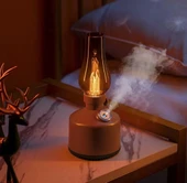 Vintage Şarjlı Gece Lambası &KAHVERENGİ Hava Nemlendirici Buhar Makinesi 280ml - 1