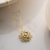 Vaoov 925 Ayar Gümüş Katmanlı Lotus Çiçeği Kolye thumbnail 2