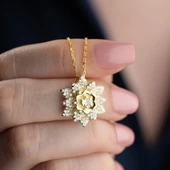 Vaoov 925 Ayar Gümüş Katmanlı Lotus Çiçeği Kolye thumbnail 3