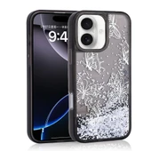 Apple iPhone 16 Kılıf Sıvılı Simli Kelebek Baskılı Şeffaf Arka Yüzey  Glis Silikon Kapak thumbnail 1