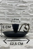 Metal Nostalji Mumluk & El Şamdanı Kendinden Iğneli Mum Hediyeli Mat Siyah Antik Kulp Turna2623-4 - 4