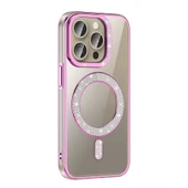 Apple iPhone 15 Pro Kılıf Pırlanta Taş Tasarımlı M-safe Şarj Özellikli  Karetta Silikon Kapak thumbnail 1