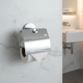 Gümüş Krom Kapaklı WC Kağıt Aparatı Vidalı Paslanmaz Metal Duvar Tuvalet Kağıtlık Banyo Aksesuarı thumbnail 3