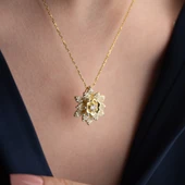 Vaoov 925 Ayar Gümüş Katmanlı Lotus Çiçeği Kolye thumbnail 5