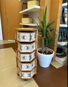 Ahşap Altıgen Sebzelik 5 Katlı Yana Açılır Patates Soğan Tekerlekli Sebzelik Deniz thumbnail 1