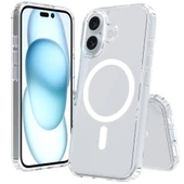 Apple iPhone 16 Plus Kılıf M-safe Şarj Özellikli Şeffaf Sert PC  Embos Kapak thumbnail 2