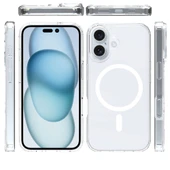 Apple iPhone 16 Plus Kılıf M-safe Şarj Özellikli Şeffaf Sert PC  Embos Kapak thumbnail 5