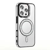 Apple iPhone 16 Pro Kılıf Pırlanta Taş Tasarımlı M-safe Şarj Özellikli  Karetta Silikon Kapak thumbnail 1