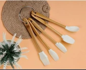 BAMBU SAPLI SLİKON UÇLU 5 PARÇA MİNİ SPATULA KAŞIK FIRÇA SETİ - 1